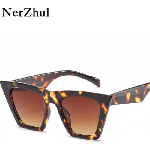 NerZhul Cat Eye Sunglasses Women Tortoise Brown Sun Glasses Female Vintage Yellow Lense Transparent Frame Ladies Sunglasses