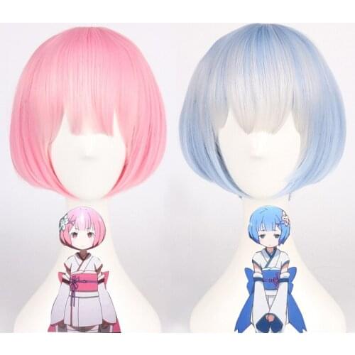 Anime Re ZERO Starting Life in Another World Wigs Rem Ram Cosplay Synthetic Wig Hair Halloween Carnival Party Women Cosplay Wig