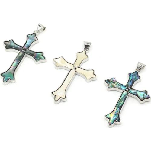 1pcs Natural Shell Cross Shape Abalone Black Shell Pendants for Charm Necklace Earring Jewelry Making Accessory Size 47x67mm