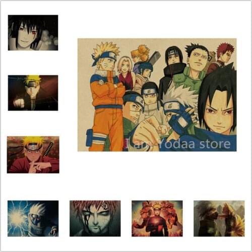 1pcs 51.5x36cm Anime NARUTO Kraft Paper Poster Vintage Paper Uzumaki Sasuke Cartoon Posters For Home Decor Wall Stickers Gifts