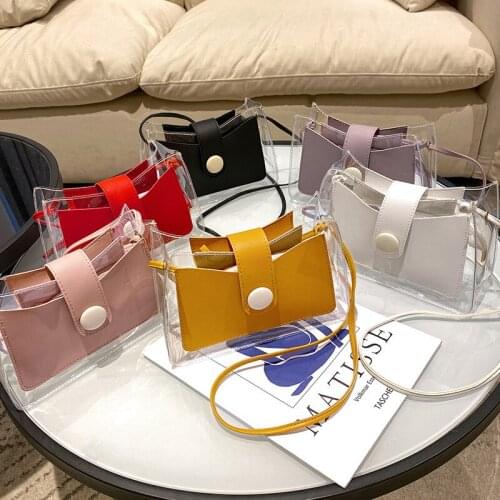 Transparent Pvc Contrast Color Shoulder Bag Woman Fashion Buckle Square Crossbody Bags Women Designer Casual Shoulder Bag 2021