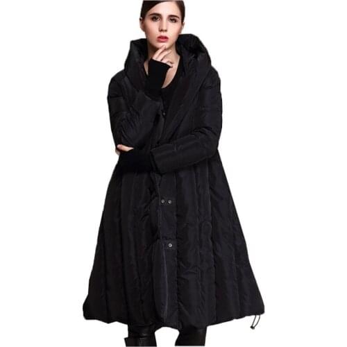 New Down Jacket Fashion Womens Winter Long Section Over The Knee Thick Loose Large Size Warm Down Jacket Hooded Down Coat