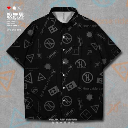 High risk energy cut marks dangerous warning signs Short-Sleeved shirt Workout collared Blouses shirt for men Clothes Summer