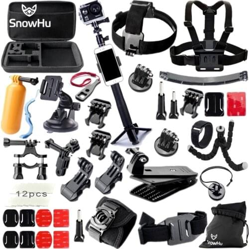 SnowHu new For Gopro Hero Accessories Set Monopod For Go pro hero 9 8 7 6 5 for EKEN H9 for Yi 4K Lite EVA case camera GS42