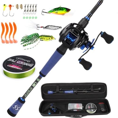 Sougayilang 1.8m 2.1m 2.4m Carbon Fiber Casting Rod and 7.0:1 High Speed Baitcsting Reel with Fishing Bag Line Lures Hooks Set