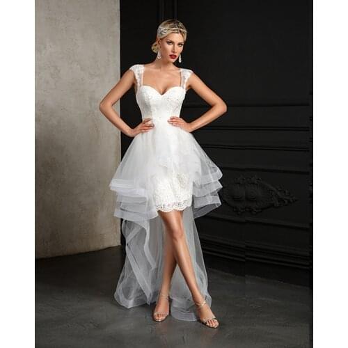 Bruidsjurken High-low Wedding Dresses Cut-out Back Simple Vestido de Noiva Princesa Robe de Mariee Tulle Bridal Gown