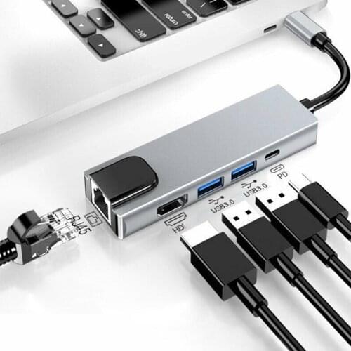 USB Type C Hub Hdmi 4K USB C Hub to 100/1000mpbs Ethernet Rj45 Lan Adapter for Mac book Pro Thunderbolt 3 USB-C PD Charger Hub