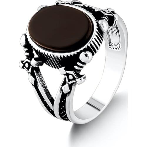 Victorian Men Silver Ring Oval Red Agate Stone Handmade Silver Ring with Ottoman Motif