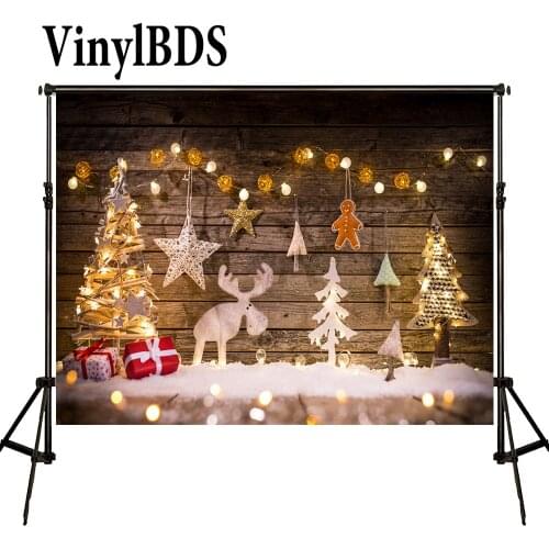 VinylBDS Christmas Elk Photography Backdrops Retro Bokeh Wooden Lantern Backdrops Children Gingerbread Backdrop for Photo Studio