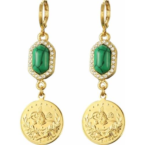 WANGAIYAO Turkish jewelry earrings ladies gold-plated inlaid turquoise water zircon long pendant earrings