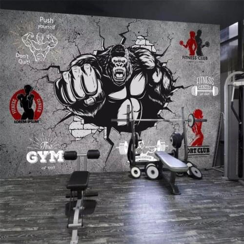 Wellyu Personality creative fitness bodybuilding gorilla broken wall gym background wall custom large mural green wallpaper