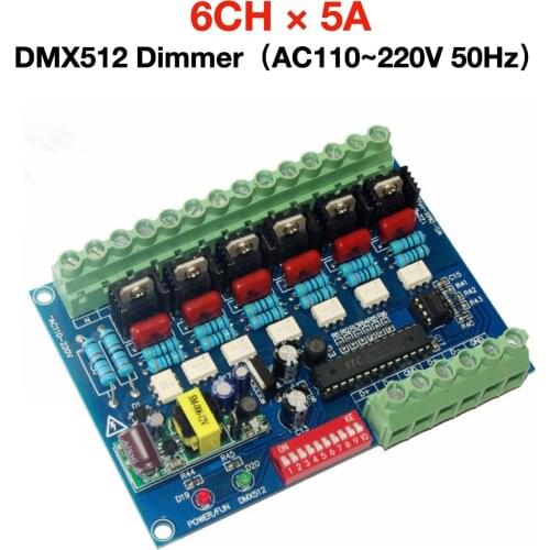 WS-DMX-HVDIM-6CH High Voltage 6CH DMX512 Dimmer Output AC110~220V 5A×6CH Input AC110~220V 50Hz 6 Channels LED DMX Decoder