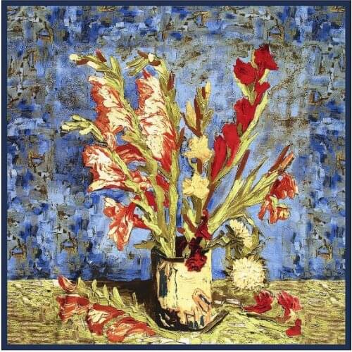 Women Silk Square Scarf Van Gogh Oil Painting Shawls and Wraps Foulard Femme Luxury Hijab Head Scarves 130*130cm