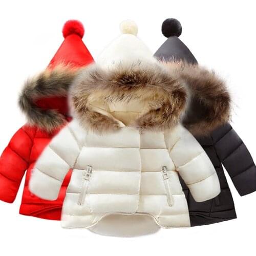 Toddler Boys Girls Winter Thick Warm Fur Collar Woolen Outerwear Jacket Coat Baby Kids Padded Overall Children Snowsuit Clothes
