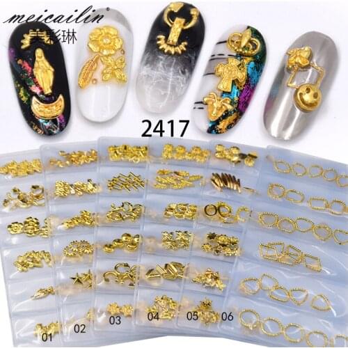 1Pack Japan Mixed 3D DIY Hollow Metal Frame Nail Art Decoration Gold Rivet Manicure Accessories Shell Slider Studs Partition Set