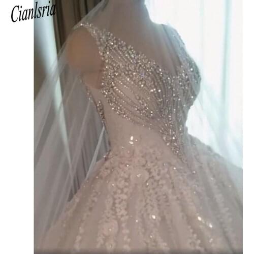 2021 Dubai Arabic Crystal Ball Gown Wedding Dresses Luxury Sleeveless Bridal Gowns Custom Made