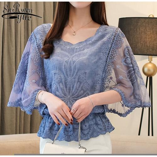 2021 Spring V-neck Chiffon Blouse Women Print Floral Woman Shirts Long Sleeve Korean Tops Chic Office Lady Clothes Blusas 10523