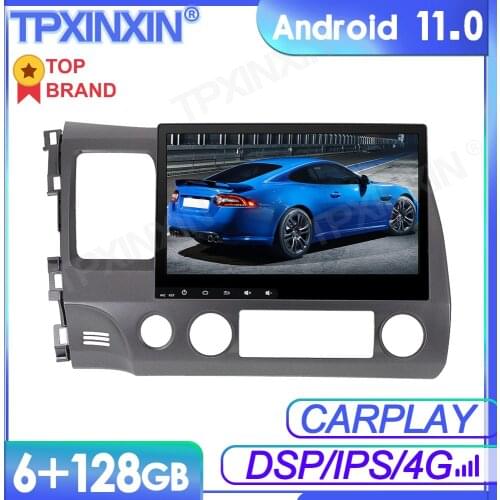 6+128GB Android 11 For Honda CIVIC 2006-2011 Car Multimedia Player GPS Navi Audio Stereo Screen DVD Head Unit Tape Recorder DSP