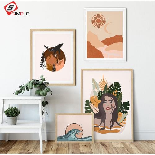 Abstract Girl Fashion Vintage Sunset Wall Art Canvas Painting Nordic Posters And Prints Minimalist Wall Pictures For Living Room