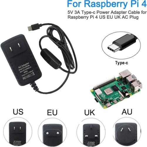 DC 5V 3A Power Adapter AC 110V 220V Switching Power Supply Charger USB C Interface For Raspberry Pi 4/4B 2.5in Mobile Hard Drive