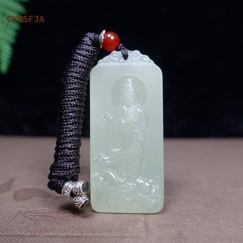CYNSFJA New Real Certified Natural Hetian Jade Nephrite Mens Lucky Amulets Guanyin Pendant Light Green High Quality Best Gifts