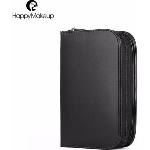Happy Makeup Pro Portable Black Makeup Brushes PU Zipper Bag Cosmetic Artist Kits Case Tools Holder Accessories Pouch