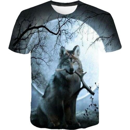 2021 New Men T-Shirt Short Sleeve Printed Wolf Graphic T-Shirt Summer Short Sleeve Fashion Street Oversized Shirt Men Top