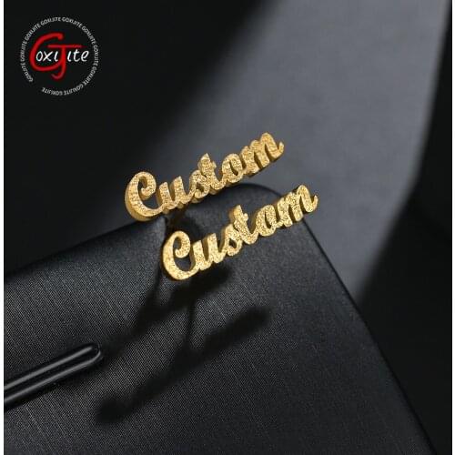 Goxijite Personalized 1 Pair Name Earrings For Women Customize Iced Initial Cursive Nameplate Stud Earring Gift