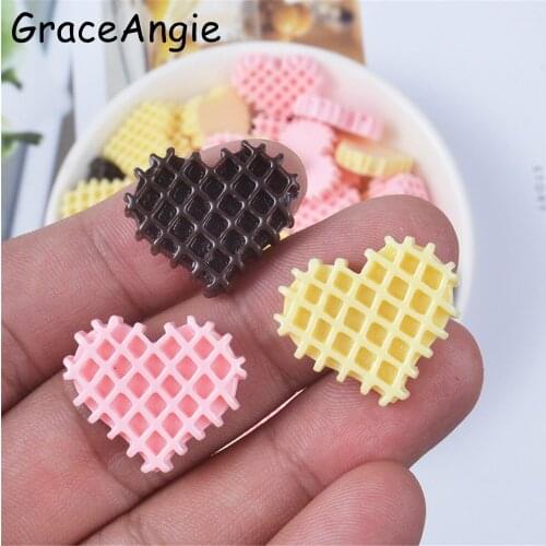 GraceAngie 20pcs Imitation food dessert Resin Ornament Accessories Multi Color Charms Heart Shape Phone Case Decor DIY Finding