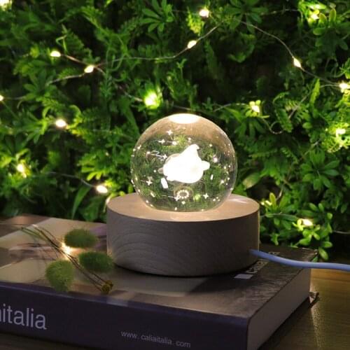 3D Crystal Ball LED Night Lights For Childrens Christmas Birthday Gift Lamp 70mm Ball withe Beech Base USB Table Desk Lamp