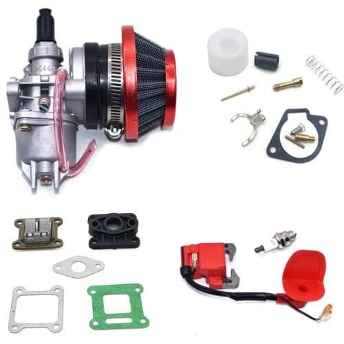 47CC 49CC Carburetor With 44mm Air Filter Red Blue Silver And Gasket Ignition Coil For Mini Moto Dirt Pocket Bike ATV Quad