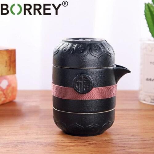 BORREY Pottery Teapot Cup Sets Portable Travel Tea Set Black Ceramic Teapot Gaiwan Tea Cups of Tea Ceremony Teacup Fine Gifts