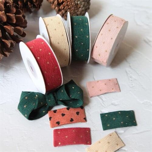 Kewgarden Bronzing Dot Corduroy Fabric Ribbon 1" 1-1/2" 3/8" 38mm 25mm 10mm DIY Bow Accessories Handmade Tape Webbing 10 Yards