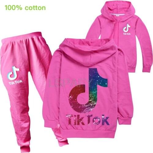 TIK TOK Kids Clothing Sets Zipper Hoodies+Long Pants 2PCS Boy Girl Baby Childrens Set Cartoon Clothes Suit Outwear Clothes