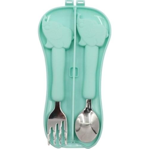 Feeding baby spoon fork stainless Storage Box PP silicone handle fourchette enfant aparelho de jantar kid gadgets colher infant