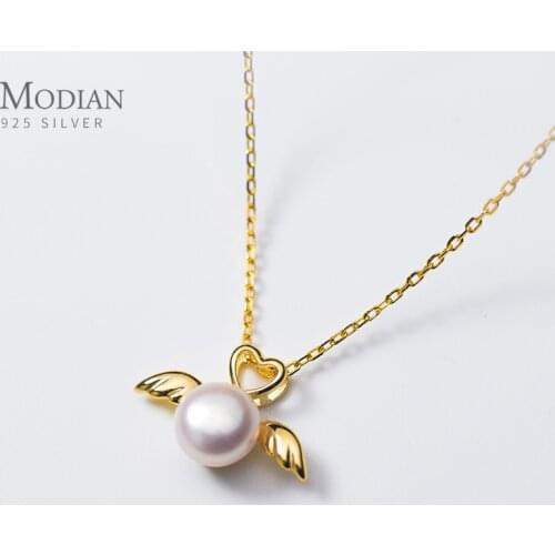 Modian Elegant Natural Pearl Silver Wing Love Hearts Pendant Romantic 925 Sterling Silver Angel Pendant for Women Fine Jewelry