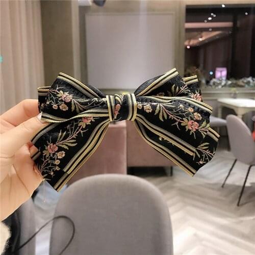 Fashion Vintage Hairpin Korean Barrettes Butterfly Hair Clips Girls Retro Embroidery Bow Hairclips for Women Hair Accessories