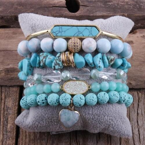 MD Fashion Bohemian Jewelry Accessory Natural Stone Bracelet & Bangle Stack Bracelets Sets For Women Gift DropShip