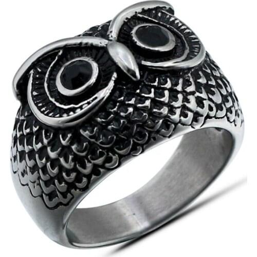 Male ring 316L Stainless steel Vintage For Man Woman Unisex Stainless Steel Fashion Black Eye Bird Owl Animal Ring Wholesale