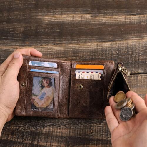 Mens Trifold Leather Wallet with RFID Blocking Smart Design Mutifunctional Travel Wallet d88