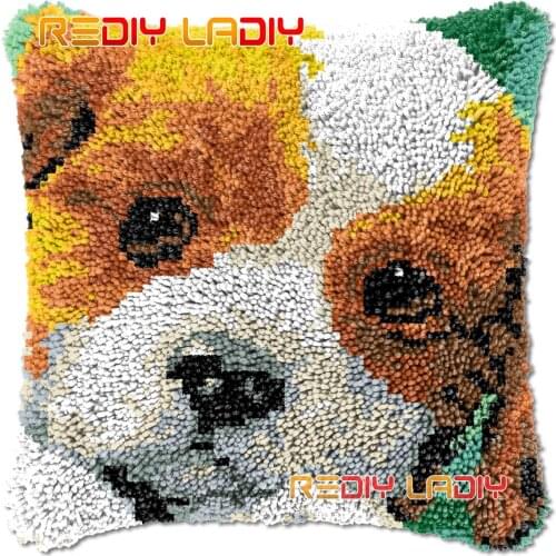 Latch Hook Cushion Little Puppy DIY Needlepoint Kits Chunky Acrylic Yarn Arts Crocheting Lofty Pillow Case Hobby & Crafts