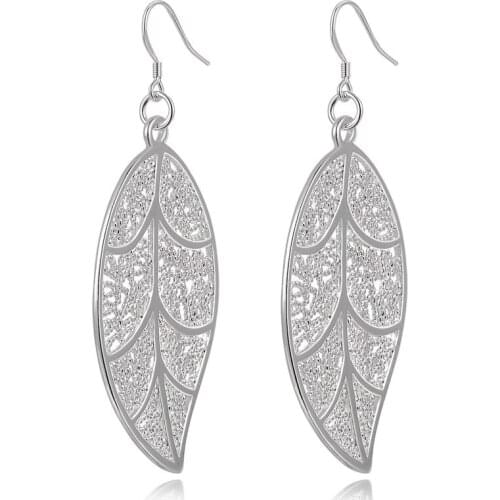 New Arrival Fashion 925 Jewelry Silver colorFashion Leaf Earrings For Women Best Gift Free Shipping Hot Sale Christmas Gift