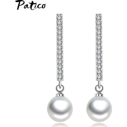 New Design AAA Cubic Zircon 925 Sterling Silver Drop Earrings Jewelry Simulated Pearl Classic Women Dangle Earings Birthday Gift