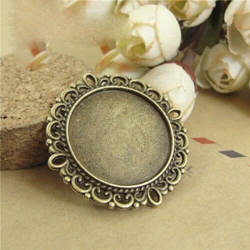 10pcs Cabochon Base 25mm Double Lace Base Pendant Antique Bronze Settings Fit Cabochon Glass Tray for DIY Jewelry Components