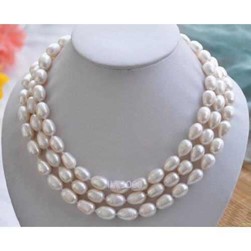 3 ROW 8-9mm Natural south sea baroque white pearl necklace 18" 14K yellow clas