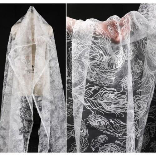 White feather cut flower translucent creative clothing designer fabric