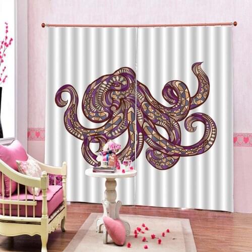 Octopus Decor Curtain Artistic Stylized Image Of Octopus Underwater Animal Print Blackout Curtain For Childrens room Bedroom