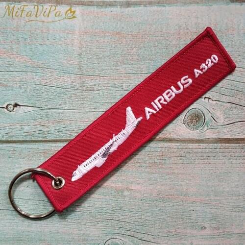 MiFaViPa Red Airbus A320 Fashion Trinket Keychain Phone Strap Embroidery Aviation Key Chain for Men Flight Crew Gift Luggage Tag