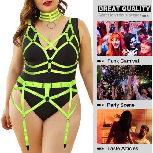 Plus Size Adult Sexy Full Body Harness Set Cage Bra Erotic Lingerie Women Garter Belt Leg Buttocks Bondage Suspenders Fetish