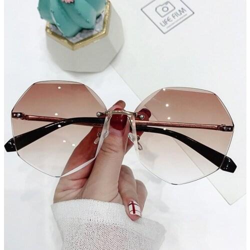 2021 Rimless Sunglasses Women Brand Designer Sun Glasses Gradient Shades Cutting Lens Ladies Frameless Metal Eyeglasses UV400